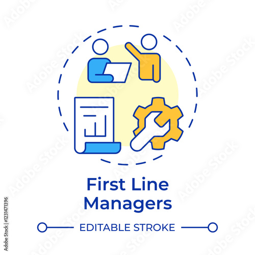 First line managers multi color concept icon. Bottom positions in corporate supervision. Business career. Round shape line illustration. Abstract idea. Graphic design. Easy to use in presentation