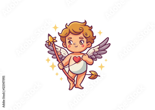 Cartoon lovely angel character. Love cupid vector icon isolated on white background