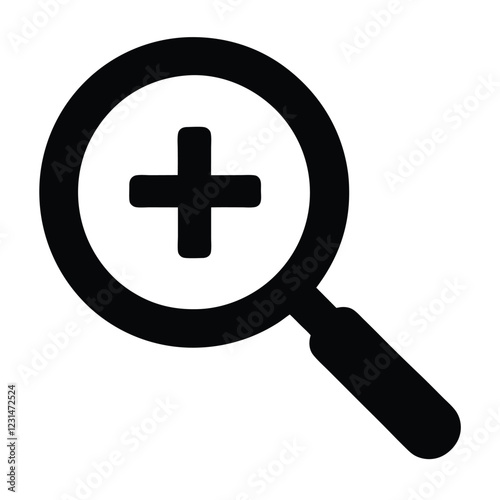 Magnifying glass with plus sign on white background