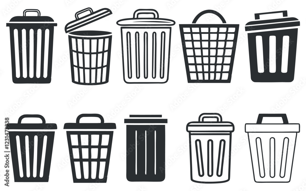Collection of Various Trash Cans in Simple Vector Illustration Collection of Various Trash Cans in Simple Vector Illustration