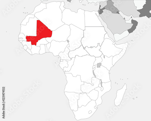 Detailed national location map of MALI within the great continent of Africa