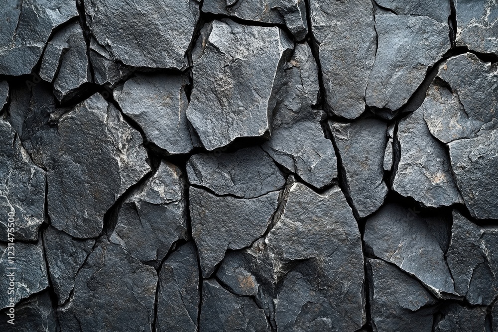 Fototapeta premium Close-up of a rough textured black stone wall background for design and architectural purposes