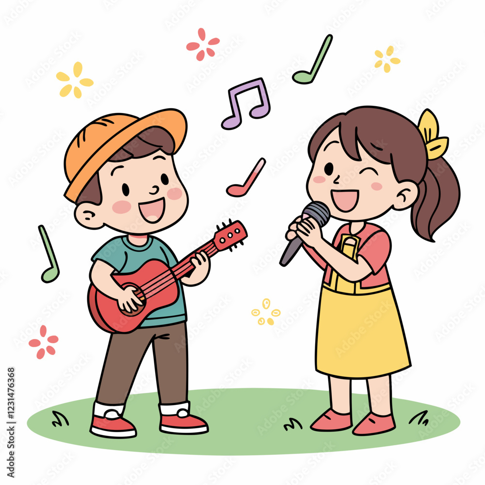 Joyful Children's Musical Performance Illustration Joyful Children's Musical Performance Illustration