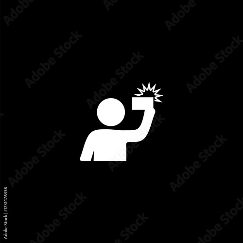  Person selfie icon isolated on black background.