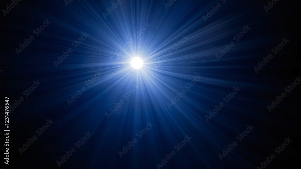 Celestial Light Burst Radiant Blue Starbeam on Black Background Celestial Light Burst Radiant Blue Starbeam on Black Background