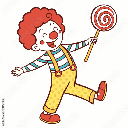 Joyful Circus Clown with Lollipop: Whimsical Cartoon Illustration