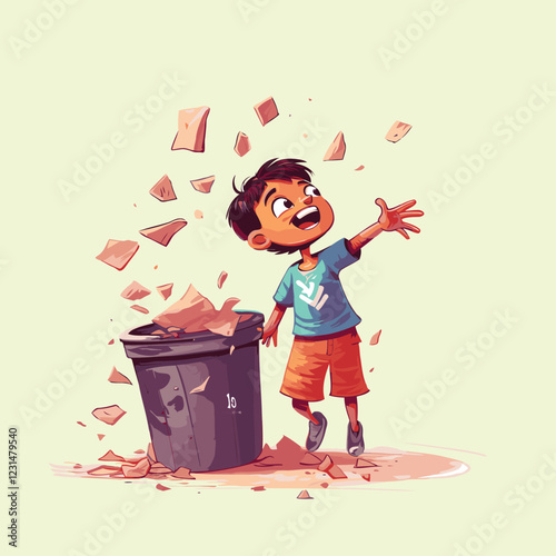 a child playing with trash