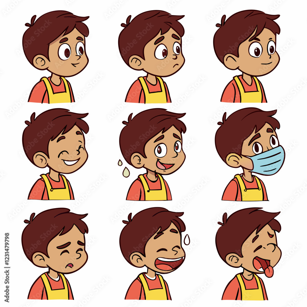 Diverse Boy Cartoon Character Expressions Set Diverse Boy Cartoon Character Expressions Set