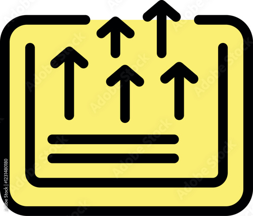 Evaporation process shown by arrows going up from a surface, indicating transformation from liquid to gaseous state