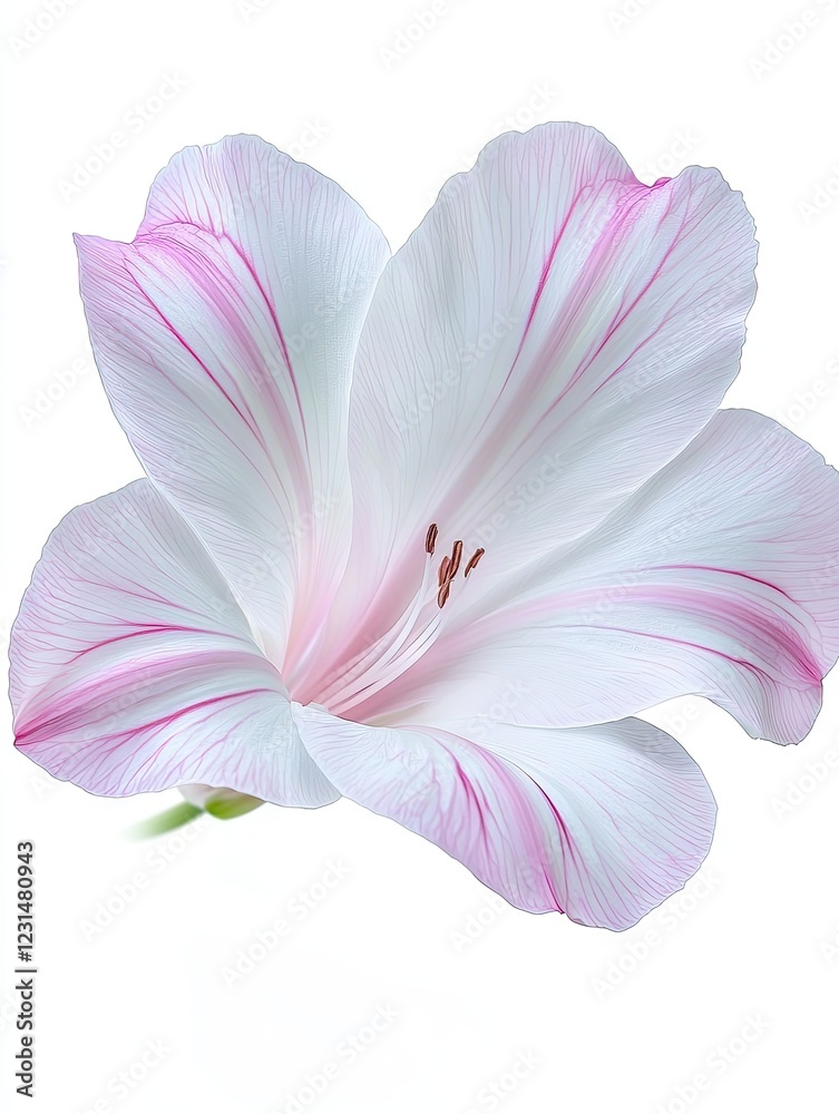 Delicate pink-veined white flower, isolated on white background, ideal for floral design Delicate pink-veined white flower, isolated on white background, ideal for floral design