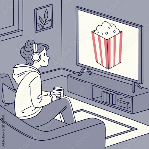 Person Watching A Movie with popcorn at home