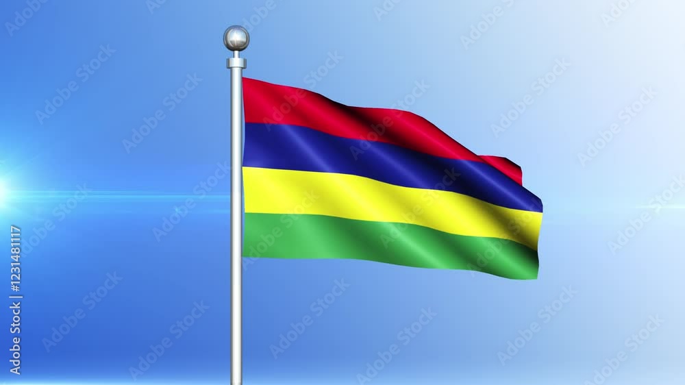 Mauritius flag waving on a pole seamless loop. Flag of Mauritius