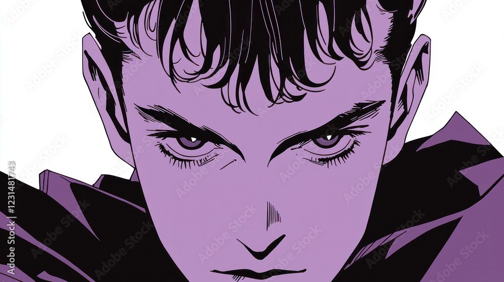 Intense young man, close-up portrait, dramatic lighting, manga style, book cover art Intense young man, close-up portrait, dramatic lighting, manga style, book cover art