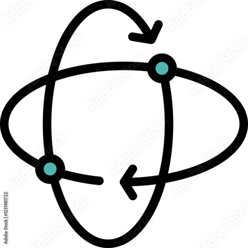 Simple elliptical orbit icon representing two arrows rotating around two points, ideal for illustrating scientific or mathematical concepts