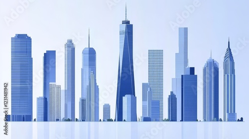 Stylized Skyline of Modern Cityscape with Various Tall Buildings