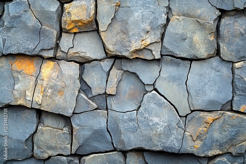Stone wall texture with distinct yellow spot highlighting unique surface variation and natural elements