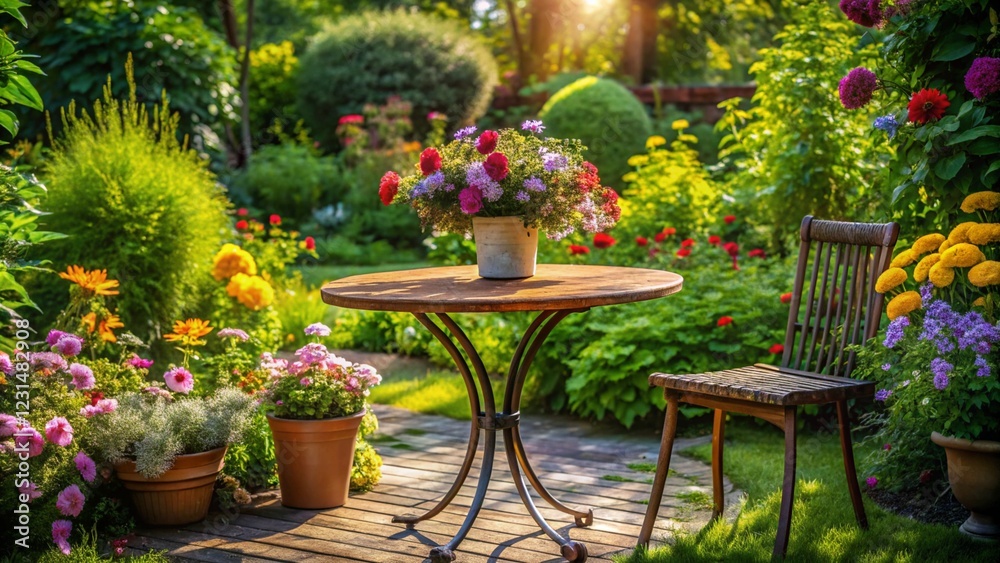 Obraz premium Table for Object Display with Scenic Outdoor Backdrops