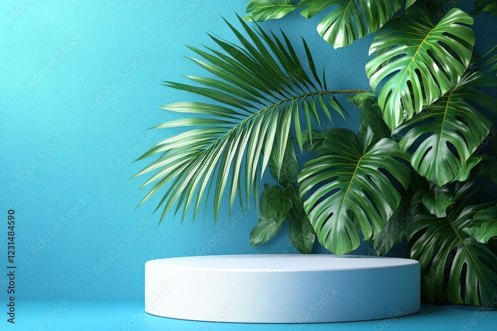 Green plant in white pot placed on blue surface creating a modern home decor aesthetic Green plant in white pot placed on blue surface creating a modern home decor aesthetic