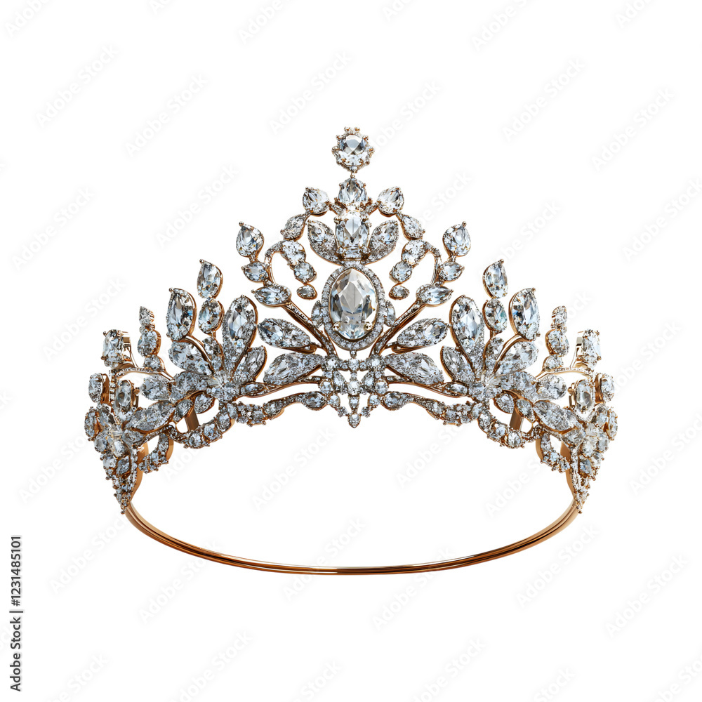 Obraz premium Elegant Gold Tiara with Marquiss and Diamonds Isolated on Transparent Background