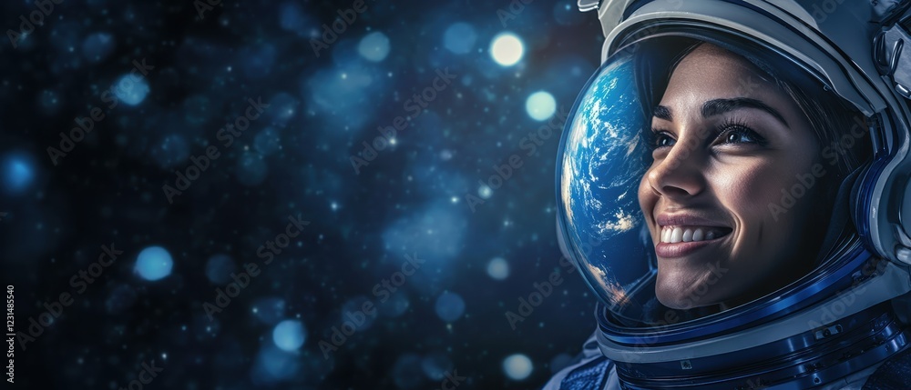 Astronaut smiling in space with Earth visible in the helmet reflection, representing exploration, adventure, and the future of space travel technology. Astronaut smiling in space with Earth visible in the helmet reflection, representing exploration, adventure, and the future of space travel technology.