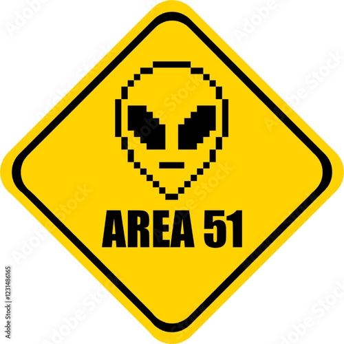 Area 51.  UFO Activity area. Alien icon. Alien warning street sign