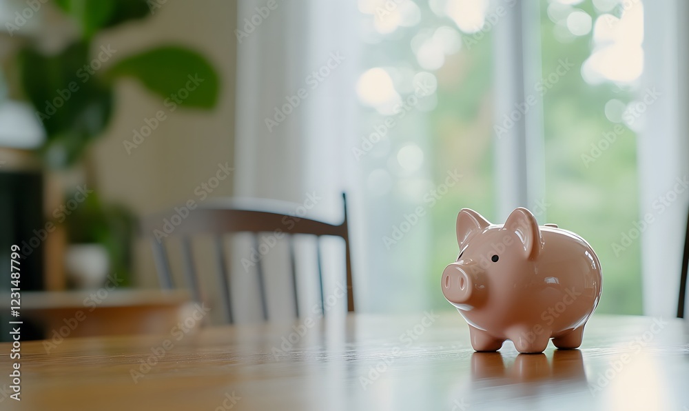 A piggy bank is on the desk, Generative AI A piggy bank is on the desk, Generative AI