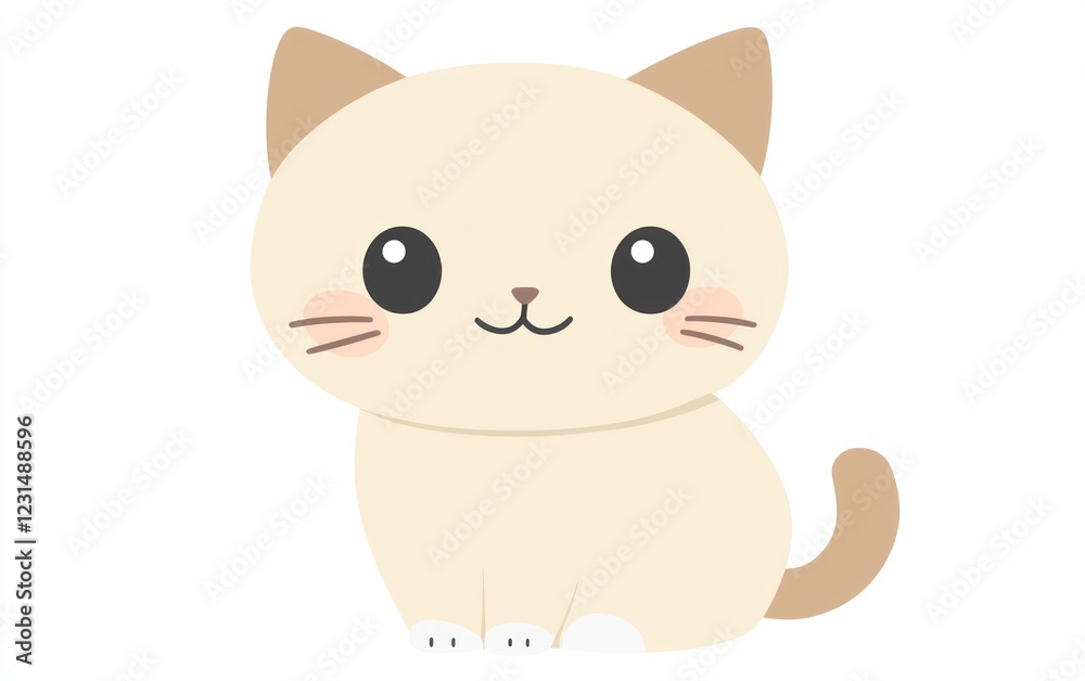 Cute cream kitten sitting, white background, children's book illustration Cute cream kitten sitting, white background, children's book illustration