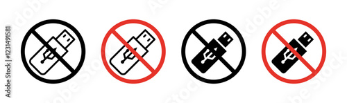 No USB flash drive sign vector graphics collection on white background