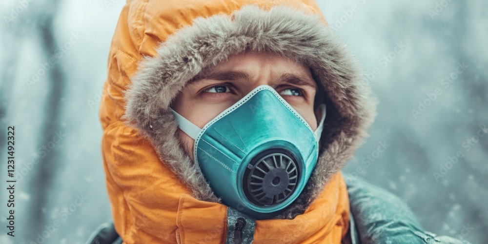 Scientist wearing protective mask during research in cold environment Scientist wearing protective mask during research in cold environment