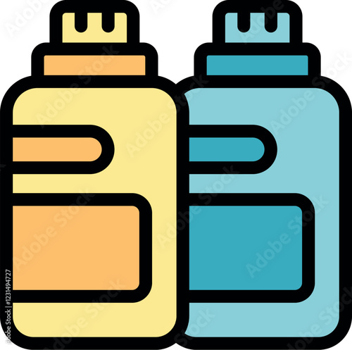 Two plastic bottles containing cleaning detergent stand side by side, ready for household chores