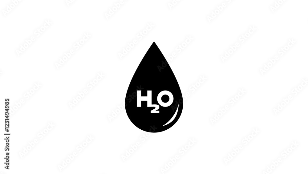 chemical formula of water, black isolated silhouette chemical formula of water, black isolated silhouette