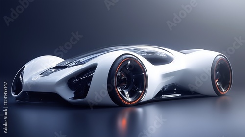A modern sports car shines under bright lights, showcasing its innovative design with smooth curves and advanced aerodynamics. The vehicle exudes a sense of speed and luxury.