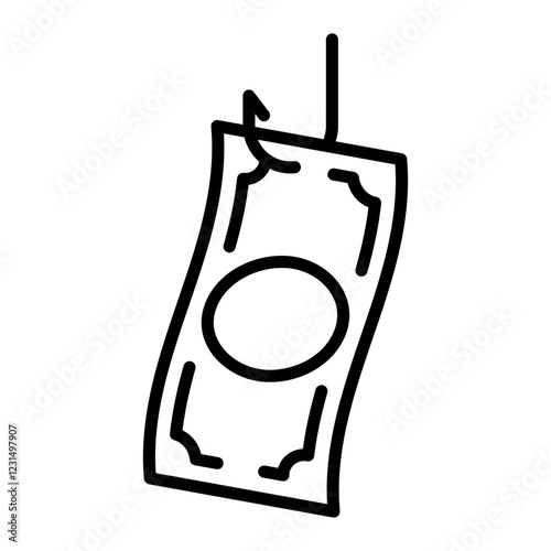 Phishing scam image icon. Banknotes are caught on a fishing hook.
