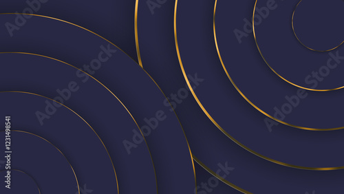 Goldedged dark blue circles overlap creating elegant design..