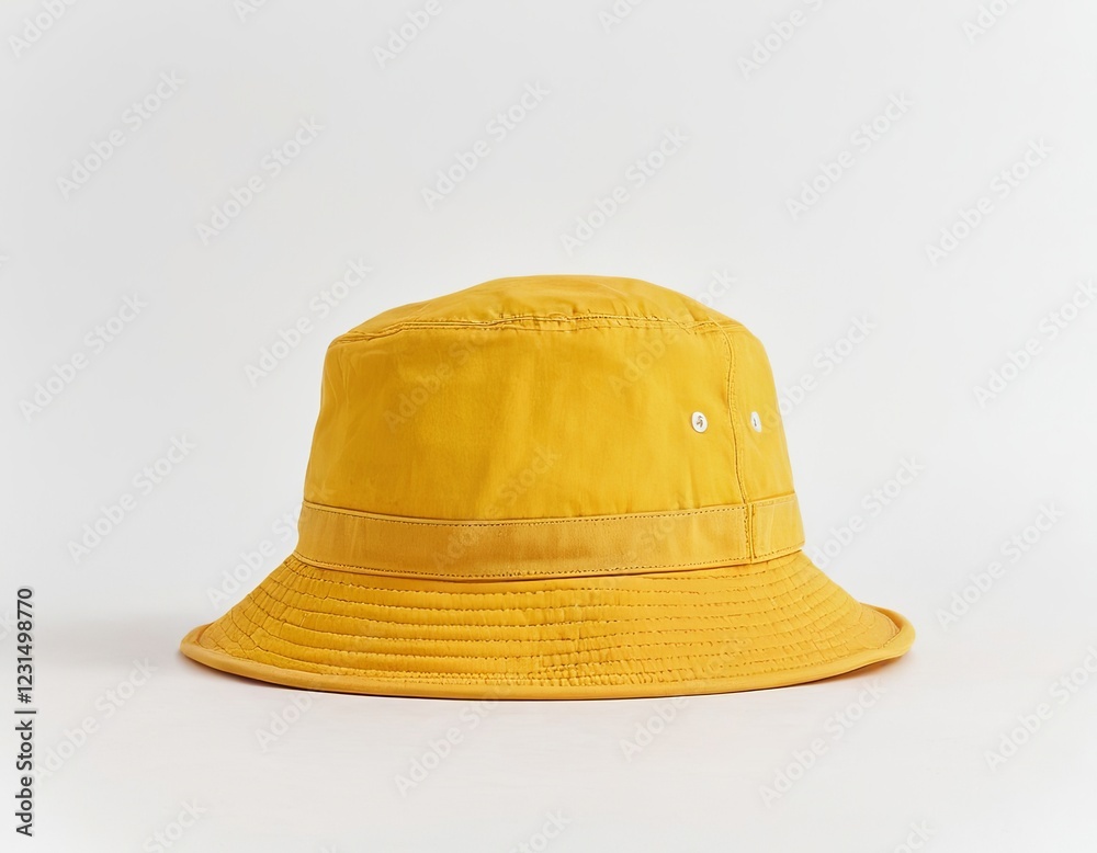 A vibrant yellow bucket hat, perfect for sunny days outdoors. A vibrant yellow bucket hat, perfect for sunny days outdoors.