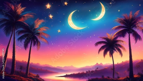 Elegant Ramadan Kareem Background with Lanterns, Crescent Moon, and Floral Patterns in Gold and Blue