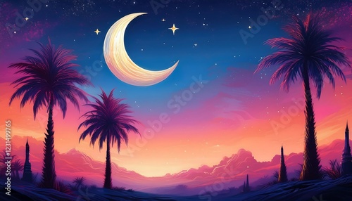 Elegant Ramadan Kareem Background with Lanterns, Crescent Moon, and Floral Patterns in Gold and Blue