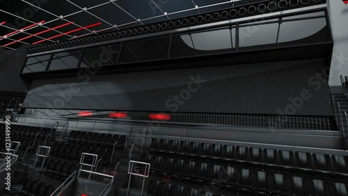 Sports News broadcast set with video green screen, professional broadcast Baseball Gallery background highlighting on digital LCD board
