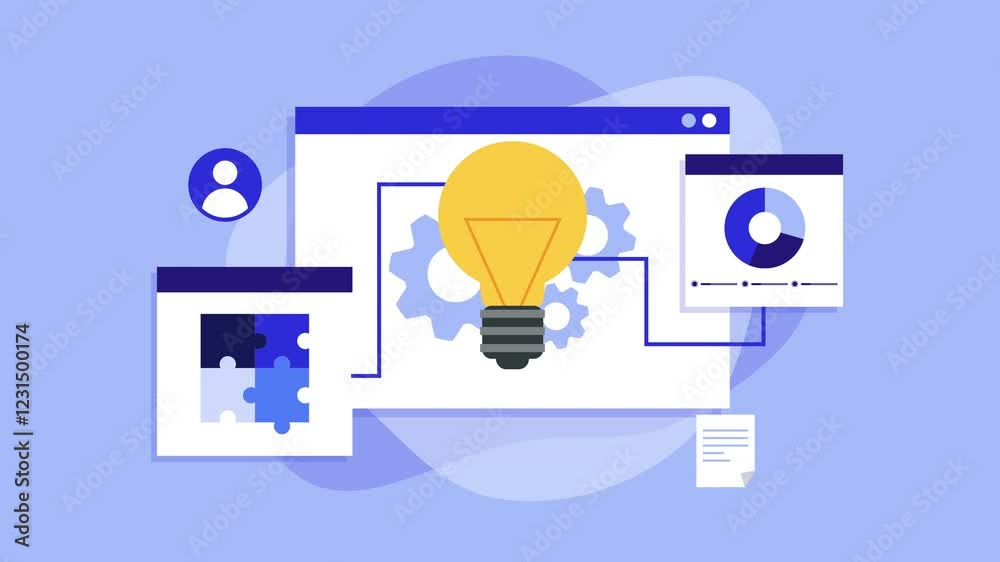 business solution animation data represent process solution. Suitable for presentations, websites, and educational materials focused on problemsolving, innovation.