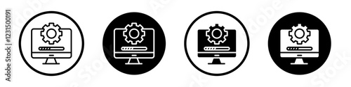 Computer system update icons pack in black and white versions for web.