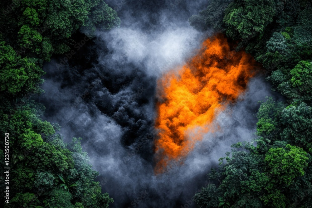 Mysterious smoke enveloping vibrant forest heart. Mysterious smoke enveloping vibrant forest heart.