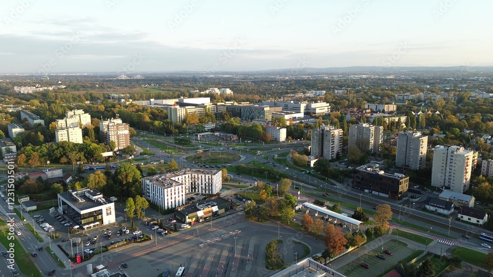 Fototapeta premium Aerial view of urban neighborhood with modern housing estate
