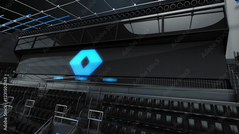 Sports News broadcast set with video green screen, professional broadcast Gallery background highlighting on digital LCD board