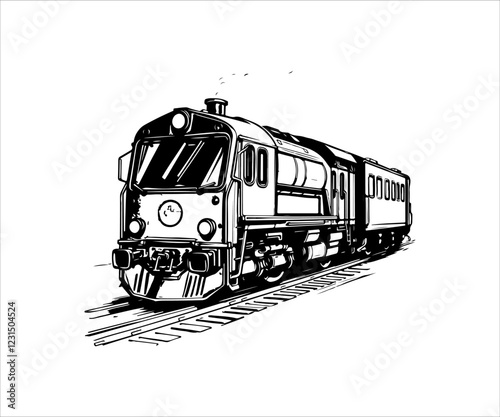 Vector illustration of a locomotive on a white background. Monochrome image.