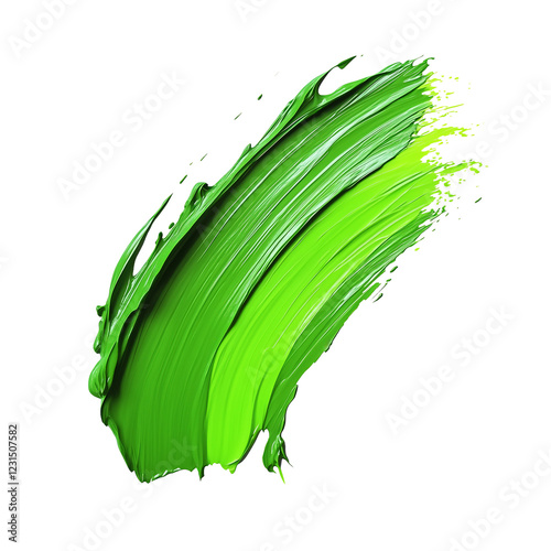Vibrant stroke of green paint. Transparent background