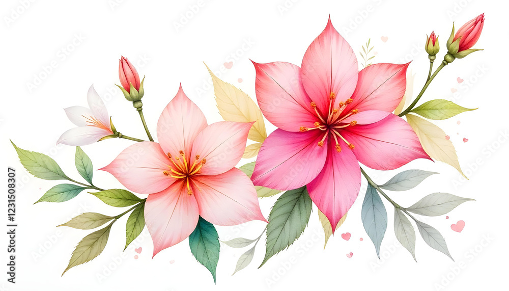 Fototapeta premium Botanical illustration of a stunning pink and orange flower with smooth, curved petals. The digital artwork captures the subtle color transitions and fine veins of each petal, creating a soft yet vibr