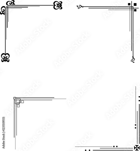 Set Hand Draw Of Corners Different Shapes Flower Decoration Vector Design Doodle Sketch Style For Wedding And Banner