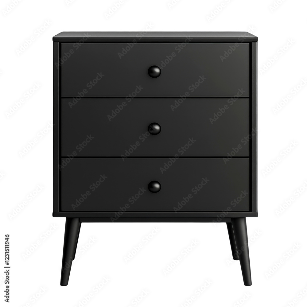 Modern Black Three-Drawer Nightstand with Minimalist Design and Wooden Legs Modern Black Three-Drawer Nightstand with Minimalist Design and Wooden Legs