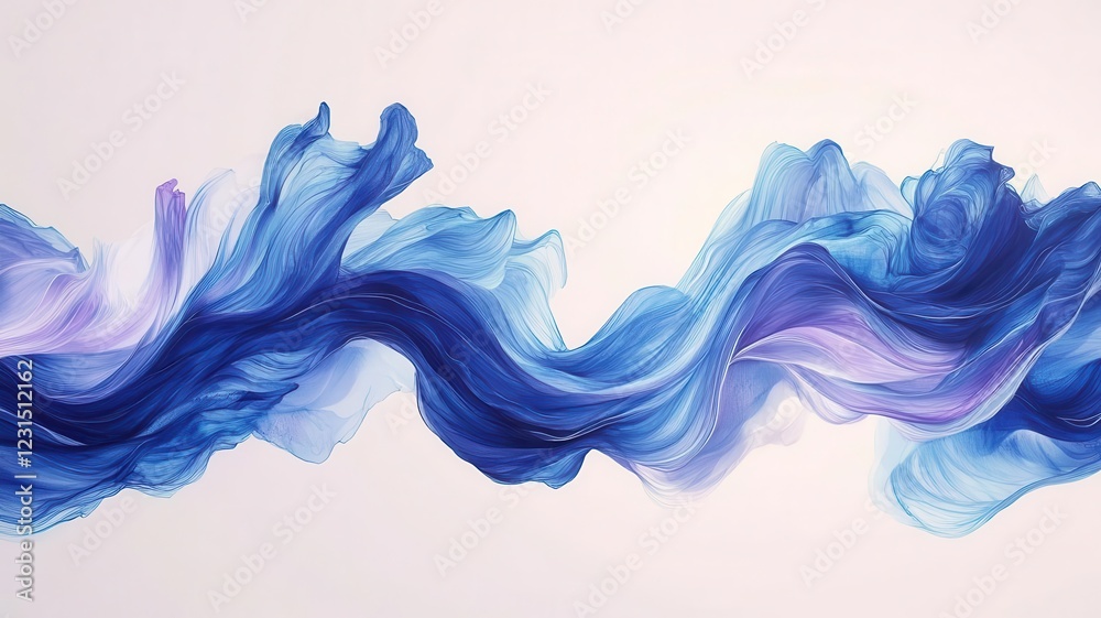 Obraz premium abstract romantic waves, flowing emotions, hand-drawn ink strokes, deep blue and purple hues, isolated on white background