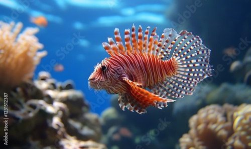 red lion fish in water coral reefs, Generative AI